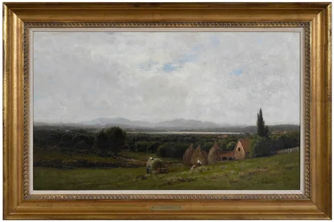 John Bunyan Bristol, Farm Scene, Hay Harvest, oil on canvas