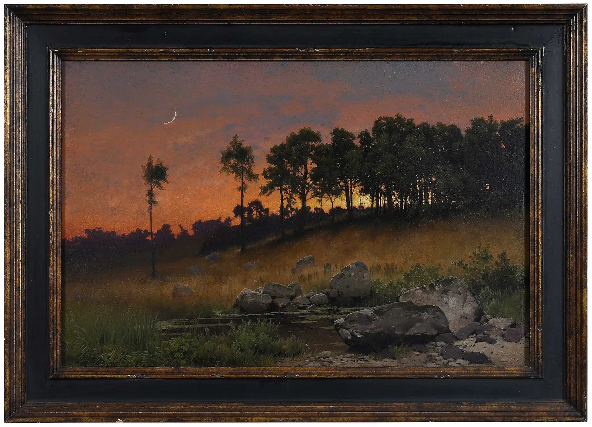 Evening by Frederick Judd Waugh, 1888, oil on board, sold Oct 2025