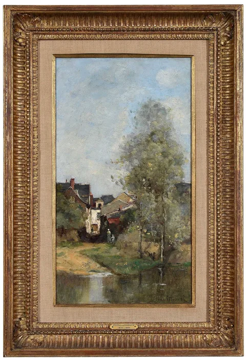 Sunlit Village Street by Paul Désiré Trouillebert, oil on canvas, sold Oct 2025