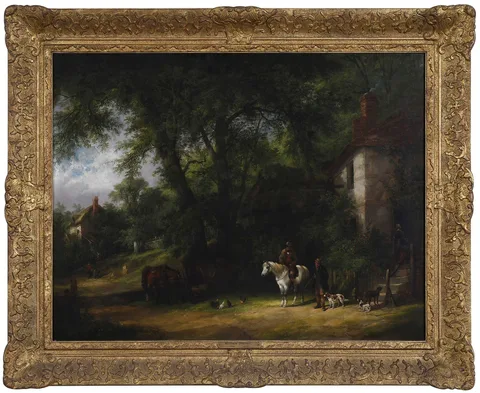 William Shayer the Elder, A Stop at the New Inn, oil on canvas
