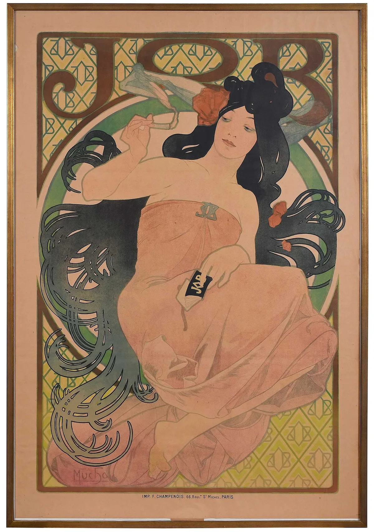 Job by Alphonse Mucha, circa 1898, chromolithograph on paper, sold Oct 2025