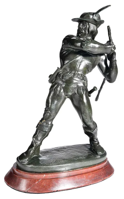 Paysan Moyen Age by Antoine-Louis Barye, 1834-38, bronze on original red French marble base, offered Oct 2025