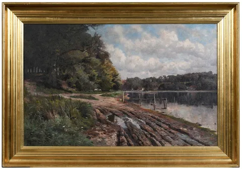 By the Lake, in Fano, Denmark by Peder Mork Monsted, 1915, oil on canvas, sold Oct 2025