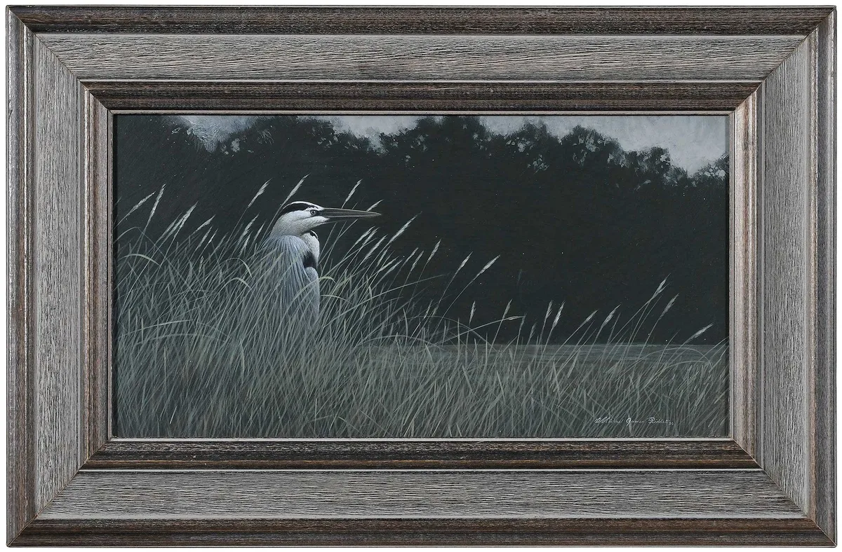 Michael James Riddet, Heron in a Marsh, 1999, oil on Masonite