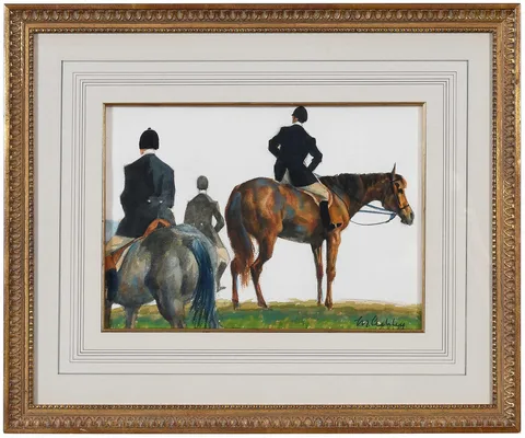 Frank N. Ashley, Middleburg Hunt Number Two, Three Huntsmen, watercolor on paper