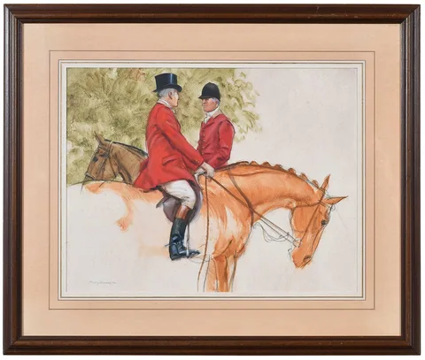 Henry Koehler, Setting the Pace, fox hunters on horseback, gouache and graphite on paper