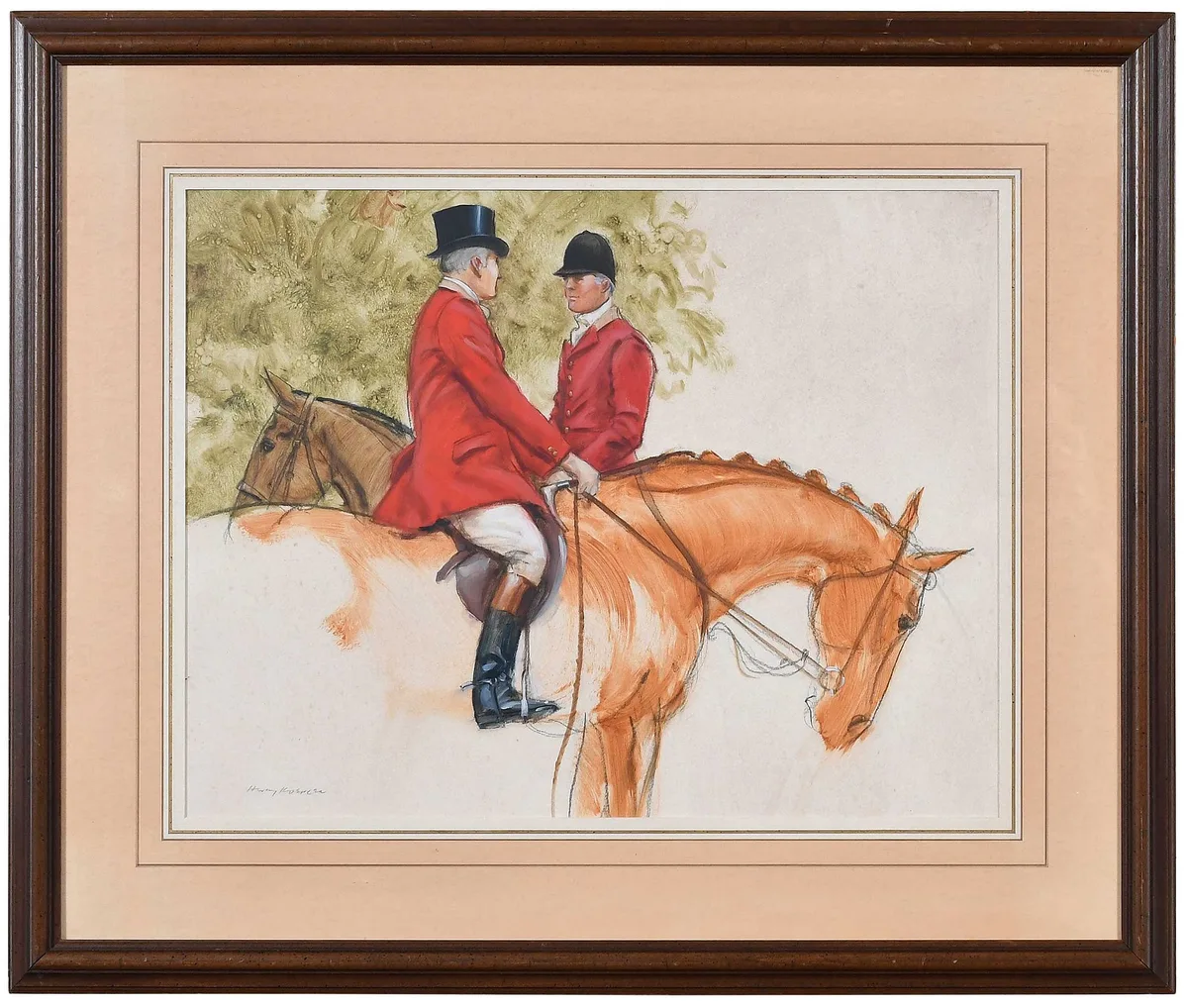 Henry Koehler, Setting the Pace, fox hunters on horseback, gouache and graphite on paper