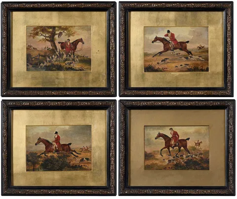 Four Fox Hunting Paintings by Samuel Henry Alken, oil on panel, sold Jul 2025