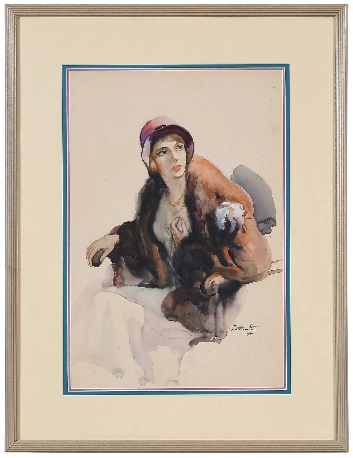 Walter G. Ratterman, Portrait of a Flapper, 1921, watercolor on ivory colored board