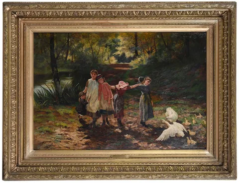 Arthur Wardle, Off to School, oil on canvas