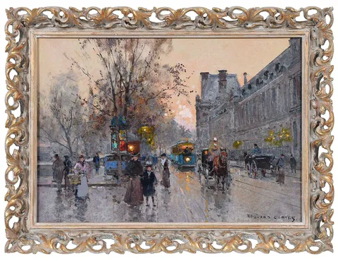 Édouard Cortès, Quai du Louvre Anime, oil on canvas