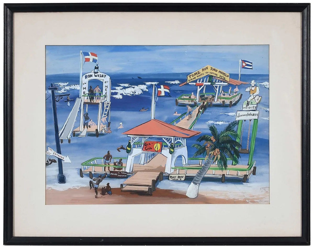 Thomas Irwin Laughlin, Latin Beach Scene, gouache over pencil on paper
