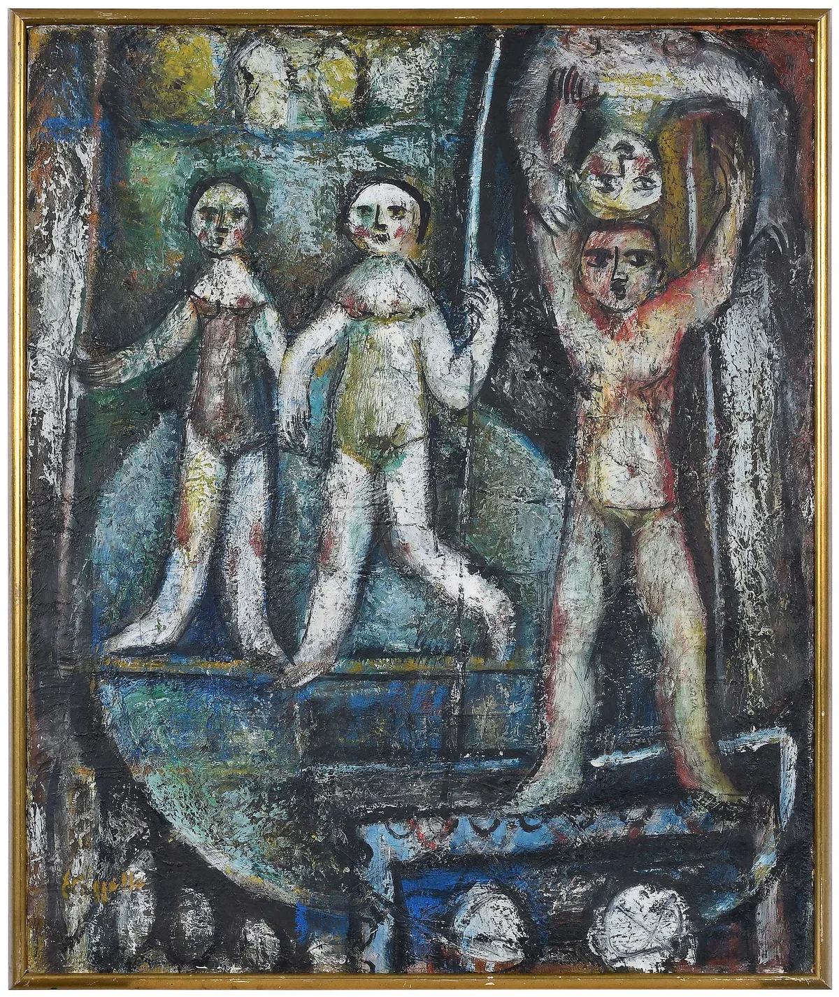 Emanuele Cappello, Acrobati, oil on canvas