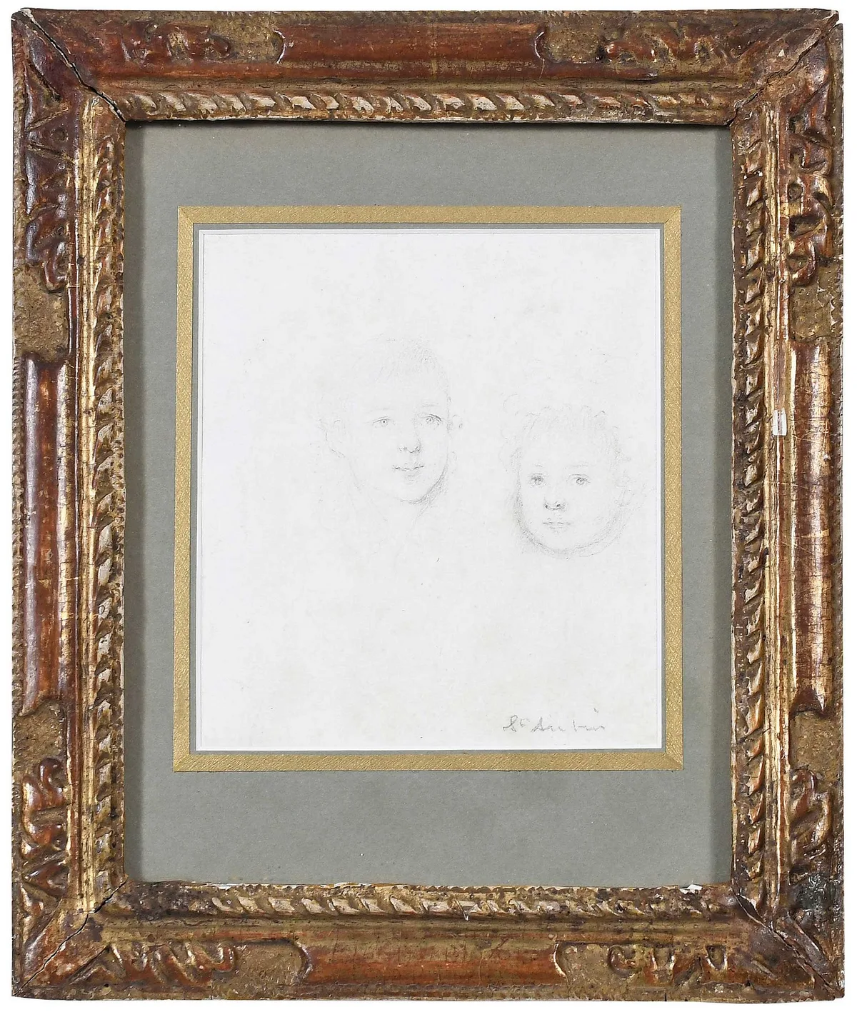Head Studies by Gabriel de Saint-Aubin, graphite on laid paper, sold Jun 2025