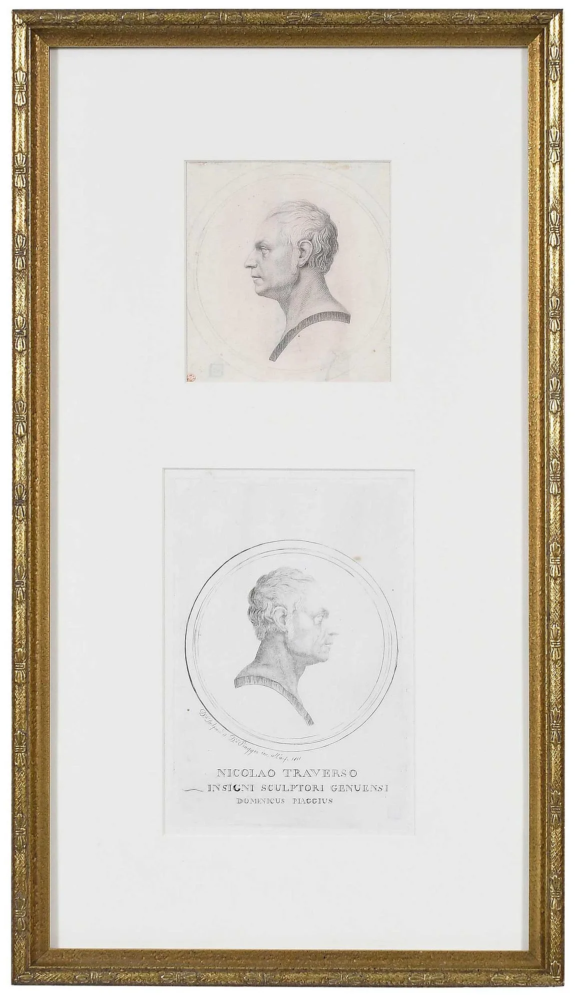 Engraving and Preparatory Drawing by Domenica Piaggio, pencil on laid paper, sold Jun 2025
