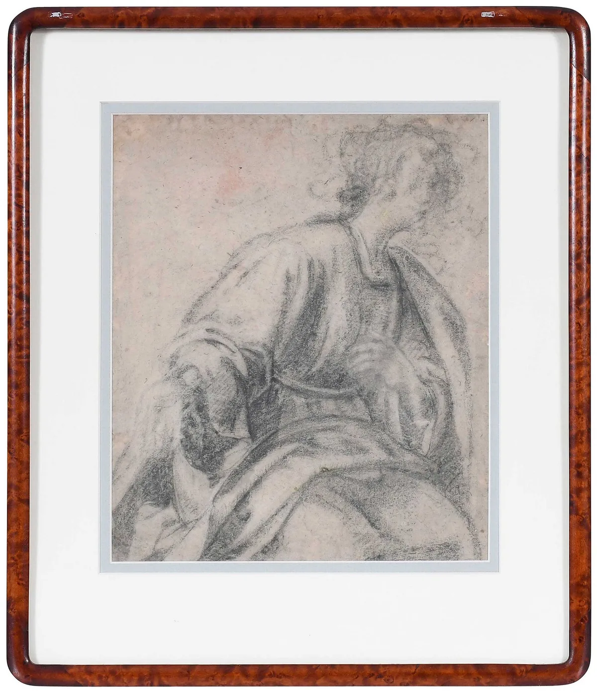 Drapery Study by Jacopo Confortini, black chalk on laid paper, sold Jun 2025