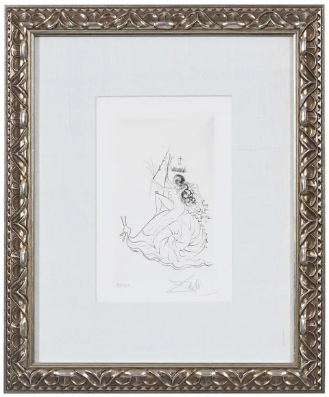 Salvador Dalí, Escargot, drypoint etching on Rives BFK paper with "BFK" watermark