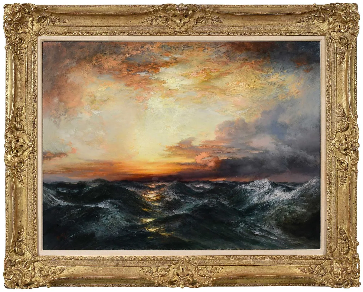 Pacific Sunset by Thomas Moran, 1907, oil on canvas, sold May 2025