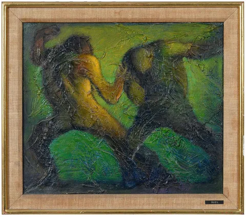 Bernie (Bernard) Krigstein, The Duel, They Are Intent on Killing One Another, oil on canvas