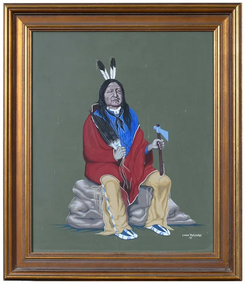 Loren Pahsetopah Cheyenne Warrior, Old Cheyenne Warrior, 1962, tempera on green board