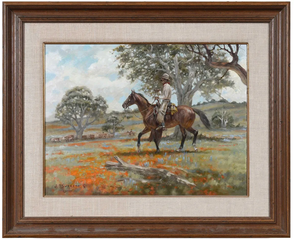 Jack Swanson, Gathering--California, 1985, oil on Masonite