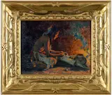 E. Irving Couse, Quiver Maker-Indian by Firelight