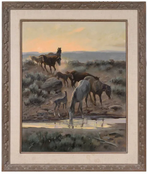 Jack Swanson, High Desert Waterhole, 1968, oil on Masonite