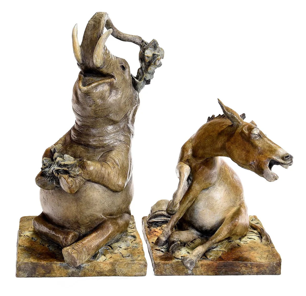 Gregory M. Kelsey, The Adventures of Dumbo & Jackass - Our Political Circus, patinated bronze