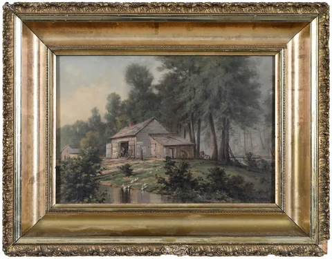 Thomas Campbell, Untitled Cabin Scene, oil on academy board