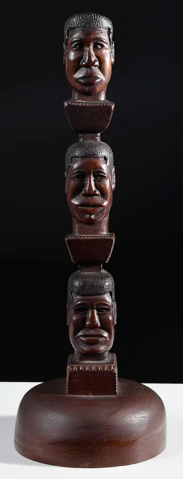 Ulysses Davis, Three-Headed Representational Totem, 1975, carved and stained wood
