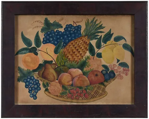North Carolina Theorem, Basket of Fruit with Pineapple, watercolor on brown paper
