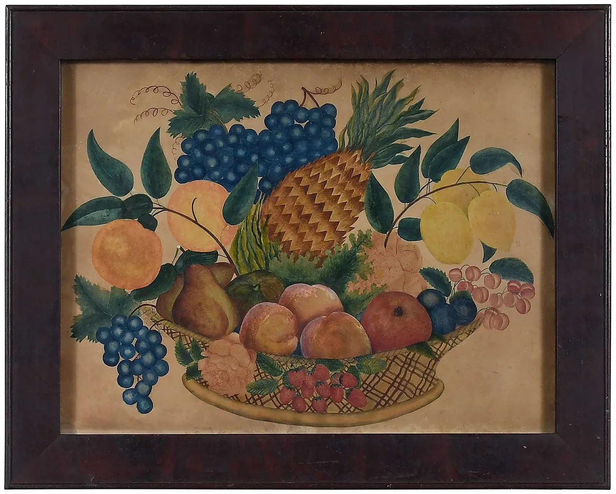 North Carolina Theorem, Basket of Fruit with Pineapple, watercolor on brown paper