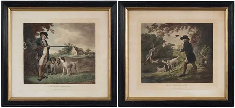 Two Sporting Prints by George Morland, hand colored engravings on paper, sold Jan 2025