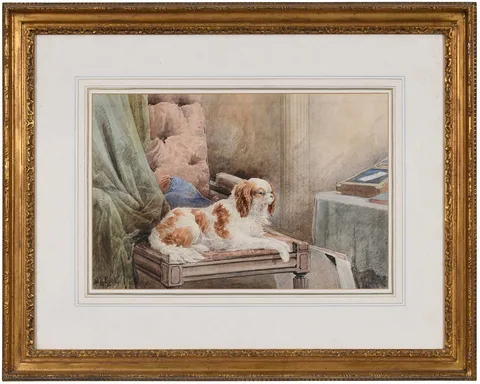 William Henry Pigott, King Charles Spaniel, watercolor on paper