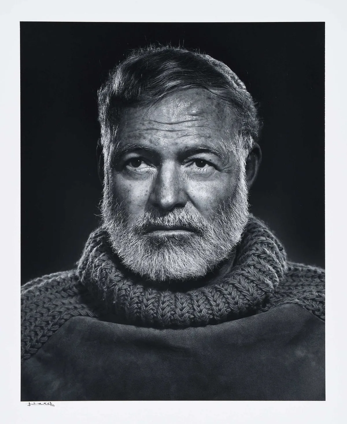 Ernest Hemingway by Yousuf Karsh, 1957, gelatin silver print, sold Dec 2024