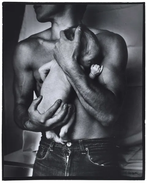 Jan Saudek, Man Holding Infant, gelatin silver print