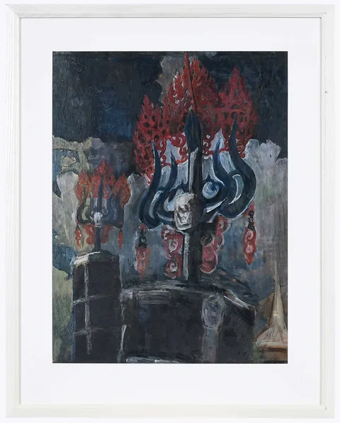 Alonzo C. Webb, Flame-like Spikes and Filigree Design, oil on paperboard