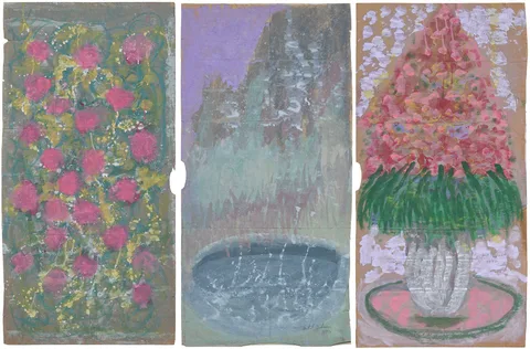 Sybil Gibson, Three Paintings: Potted Plant, tempera on brown paper bag
