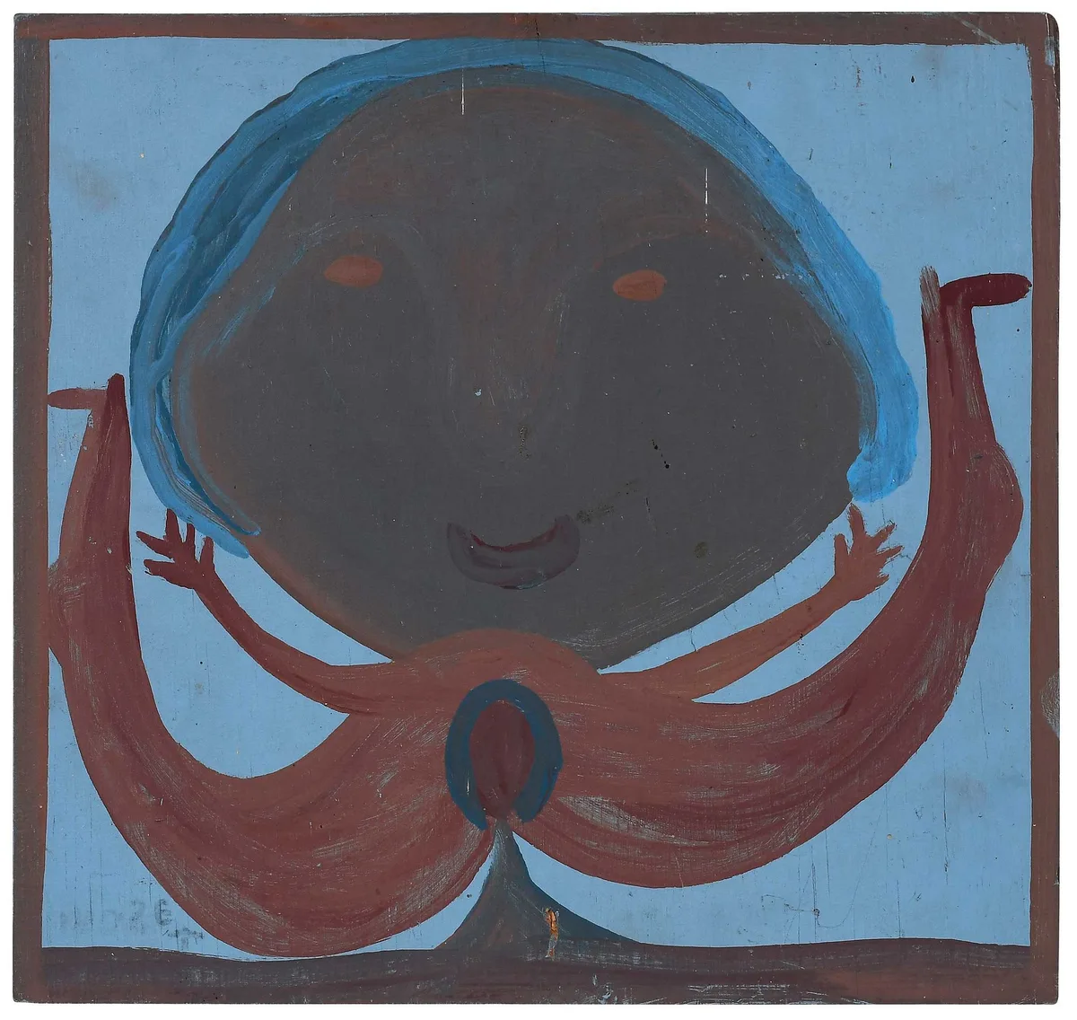 Moose Lady by Mose Tolliver, paint on board, sold Sep 2024