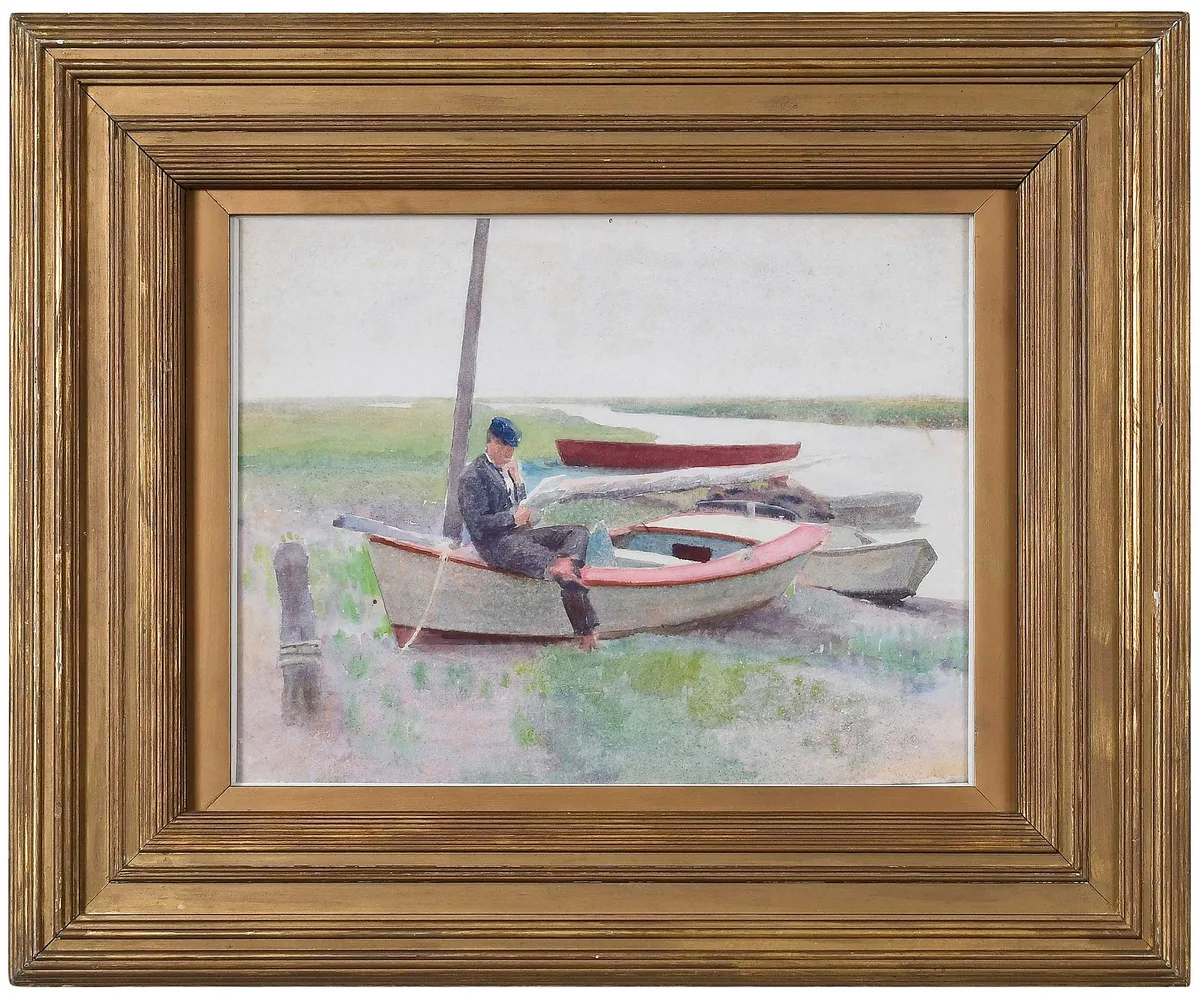 Thomas Pollack Anshutz, Boy on Boat Reading, the Artist's Son, watercolor on paper