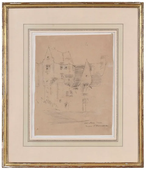Stanford White, Chateau de Plecis Mace, pencil on buff paper
