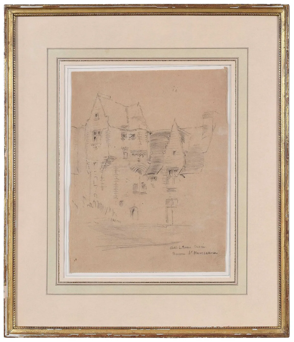 Stanford White, Chateau de Plecis Mace, pencil on buff paper