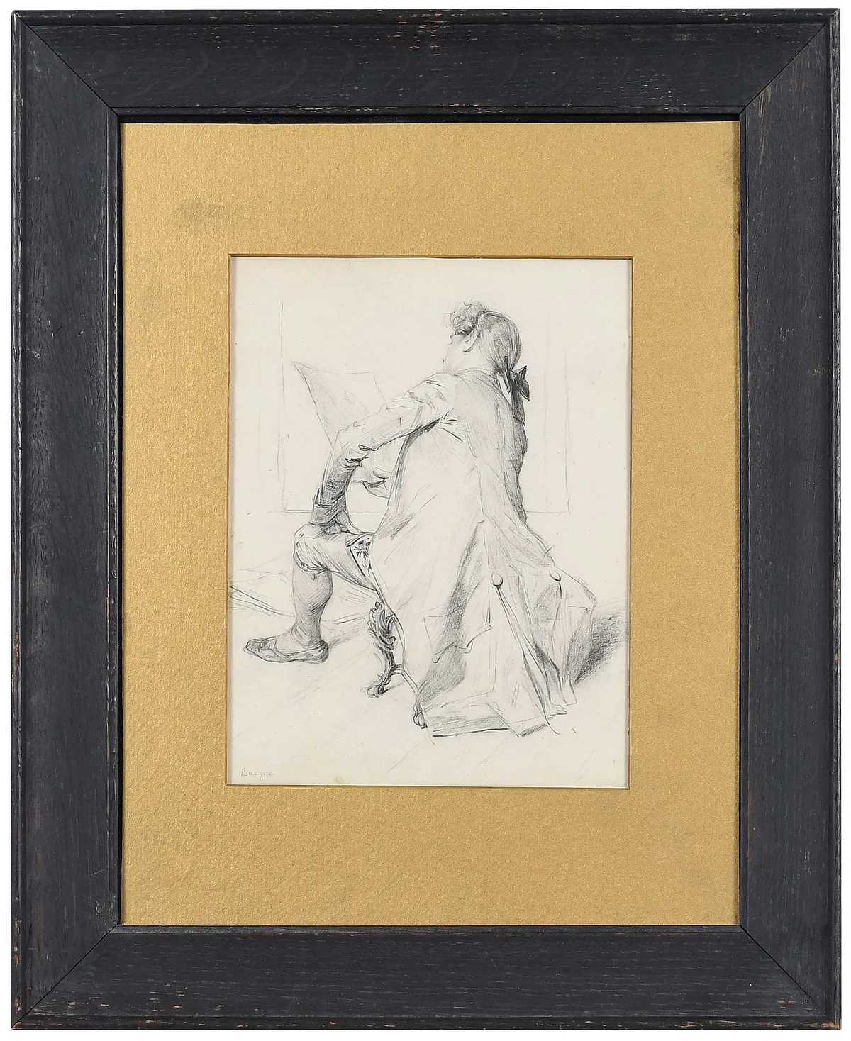 Charles Bargue Drawing, Studying a Drawing, possibly a self portrait, pencil on wove paper