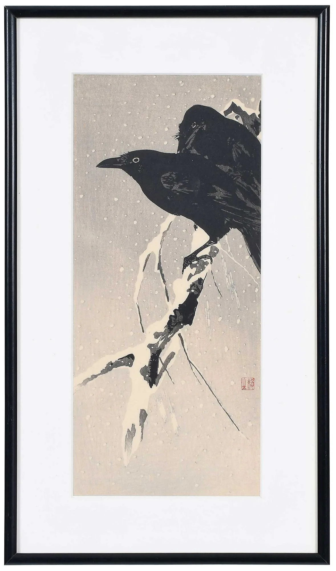 Sozan Ito, Crows on Snow Laden Branch, woodblock print