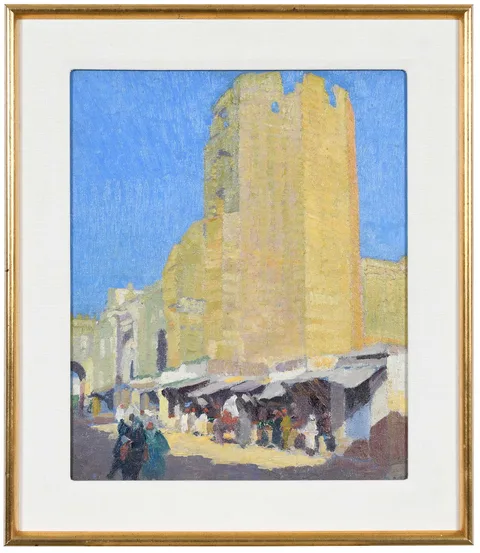 Alonzo C. Webb, Market Scene, Marrakesh, oil on canvas