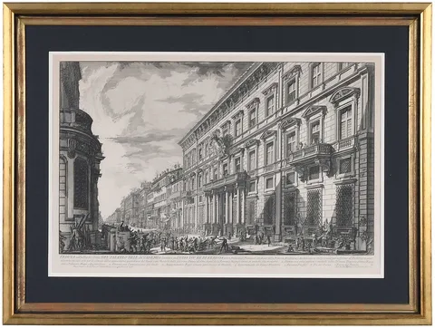 Giovanni Battista Piranesi, Pl. 40 Veduta, nella Via del Corso, Del Palazzo Dell'Accademia, from Vedute di Roma, Firmin Didot edition, circa 1830s, engraving on two laid paper sheets