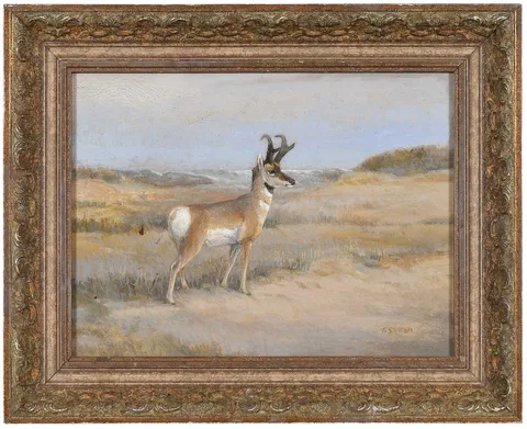 Tom Sander, Pronghorn, oil on Masonite