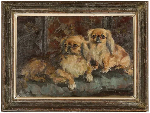 Édouard Georges Mac-Avoy, Pekingese Painting, oil on canvas