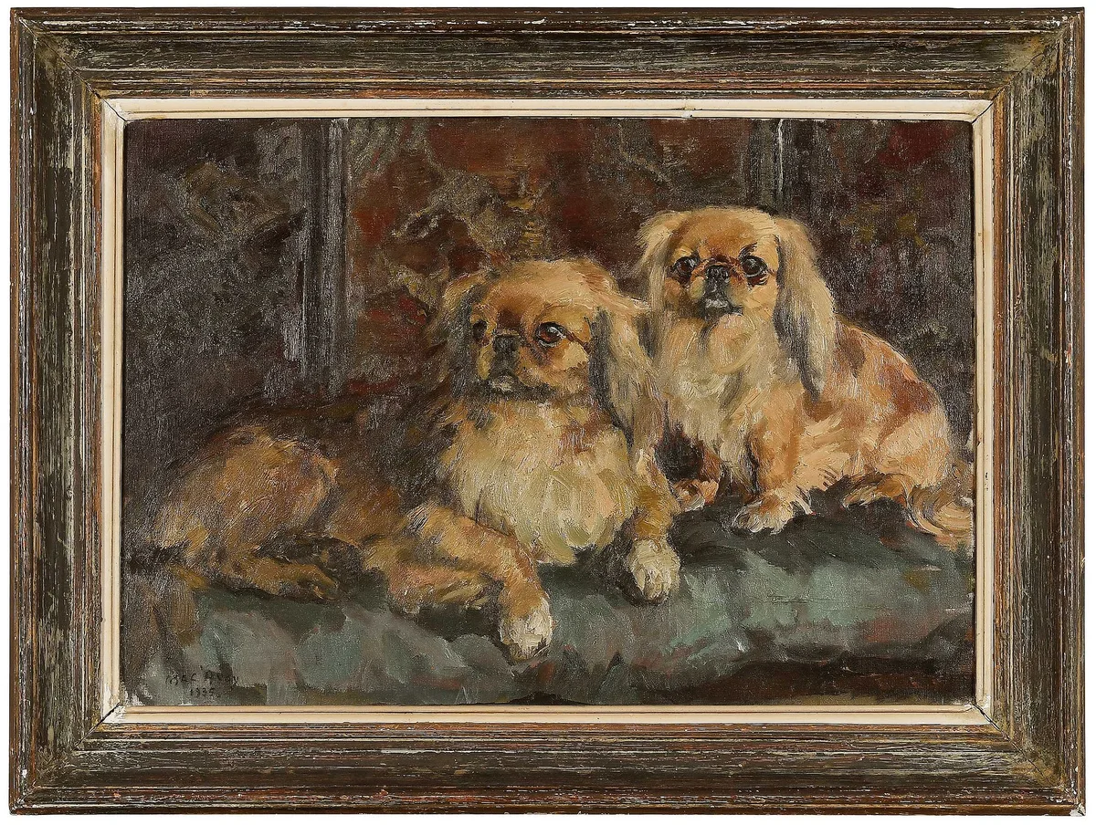 Édouard Georges Mac-Avoy, Pekingese Painting, oil on canvas