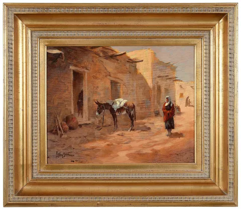 Lyle Tayson Sr., Pueblo Scene, oil on canvas